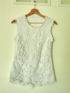 White Lace Sleeveless Dress - Classic Feminine Style